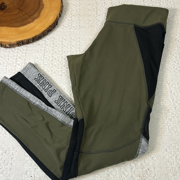 Victoria's Secret Pink Ultimate Fleece-Lined Leggings Olive Green Mesh Large - Picture 4 of 7